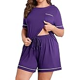 Lastshe Women Plus Size Pajama Sets Knit Soft 2 Piece Short Sleeve Shorts with Pockets Pjs Lounge Set Loungewear