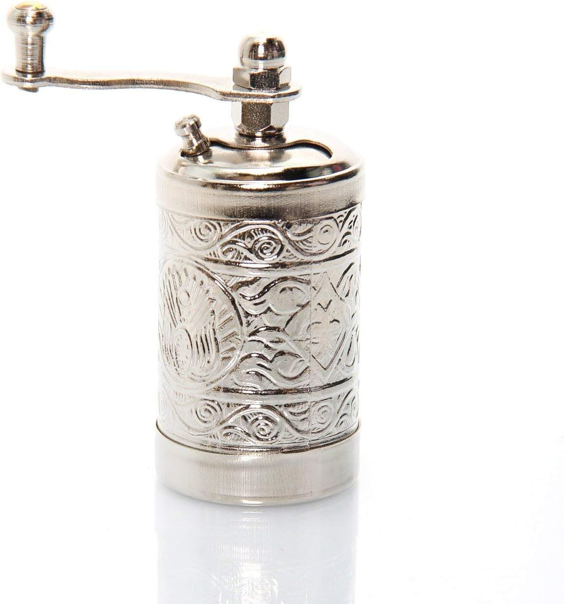 Turkish Handmade Copper Coffee Salt Pepper Spice Grinder Mill (8cm, Silver)