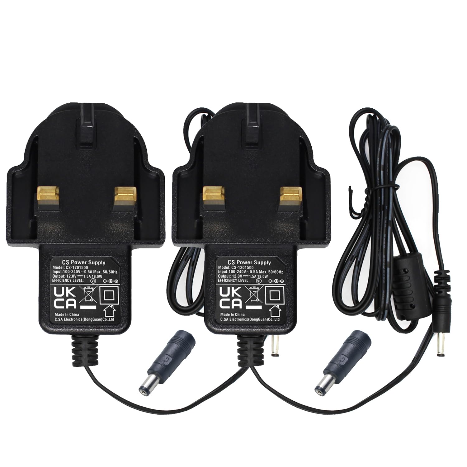 Security-01 2-Pack AC to DC 12V 1.5A Power Adapter Supply, Plug UK 3.5mm x 1.35mm with 5.5mm x 2.1mm connector, for CCTV Security IP Cameras