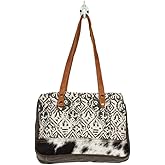 Myra Bag Cow Print Purses for Women - Canvas and Hairon Bag with Leather Shoulder Strap, Western Style Women's Purses