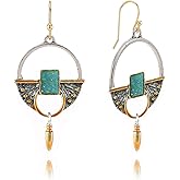 RLHRNDE Vintage Boho Handmade Earrings for Women Girls Creative Bohemian Retro Gold Bullet Shaped Blue Rhinestone Dangle Drop Statement Earrings Delicate Jewelry Gift