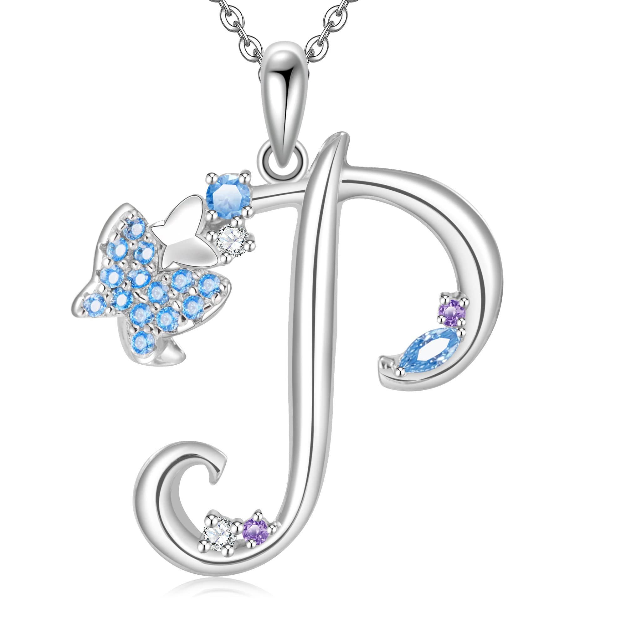 Initial Necklace for Women 925 Sterling Silver Butterfly Letter Pendant Gift for Women