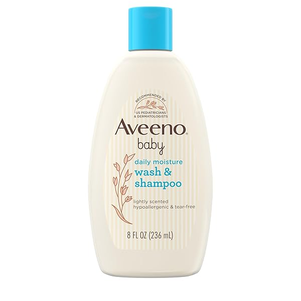 AVEENO BABY DAILY MOISTURE GENTLE BODY WASH & SHAMPOO WITH OAT EXTRACT, 2-IN-1 BABY BATH WASH & HAIR SHAMPOO, TEAR- & PARABEN-FREE FOR HAIR & SENSITIVE SKIN, LIGHTLY SCENTED, 8 FL. OZ