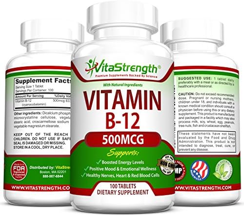 Vitamin B12 500 mcg โ Promotes a Healthier Nervous System & Gives Your Mood A Boost โ 100 Tablets