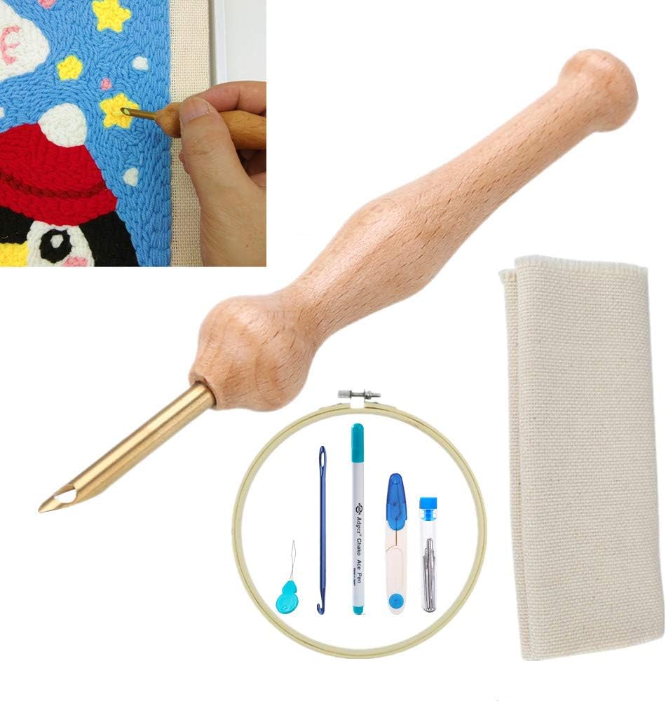 Punch Needle Embroidery Kit,Wooden Handle Yarn Punch Needle