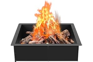 OUSHENG 32 Inch Square Fire Pit Ring Insert for Outside Wood Burning, 36 Inch Outer Large Solid Steel Firepit Liner for Above or In-Ground Outdoor DIY Camping Garden Patio Backyard