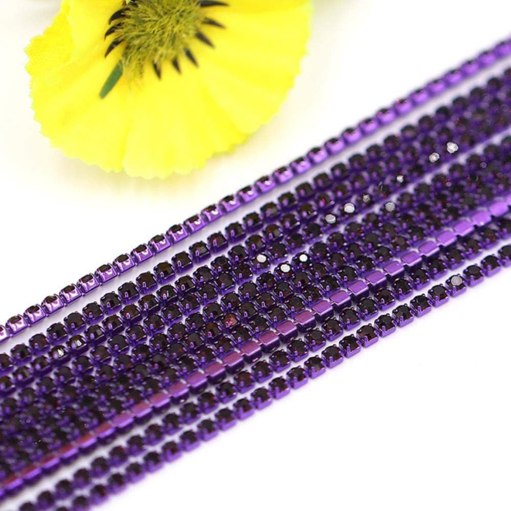 1 Yards/Roll 2mm Rhinestone Electrophoretic Color Claw Chain Dense Glass Rhinestone Intensive Trim DIY Accessories Decoration G,Deep Purple,SS6