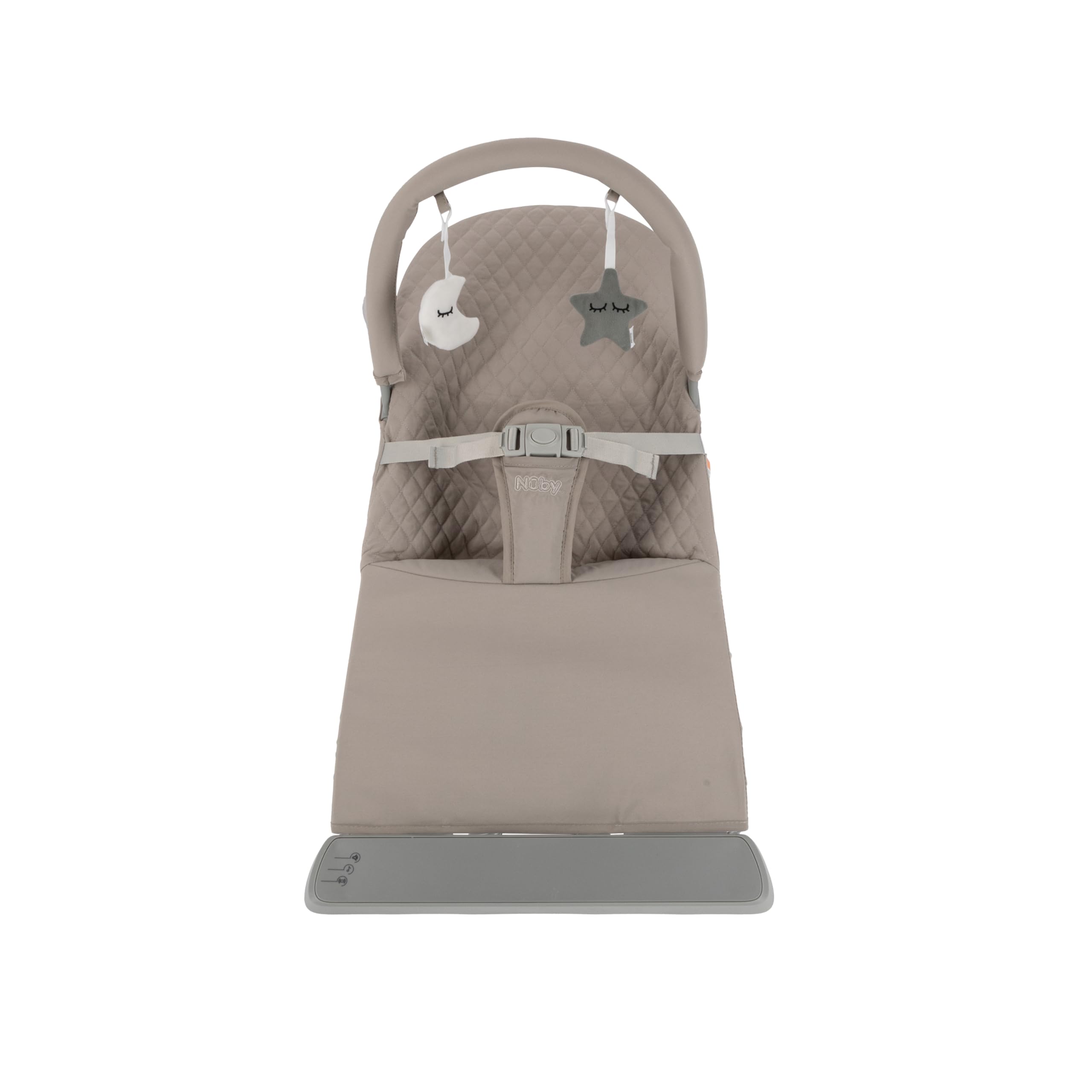 Nuby Baby Bouncer Seat - Portable Infant Bouncer with Music, Fun Sounds, and Soothing Vibrations - 0-6 Months - Beige