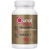 Qunol Plus Ubiquinol Coq10 200mg with Omega 3 250mg Extra Strength Antioxidant (Bovine Version), 90 Count