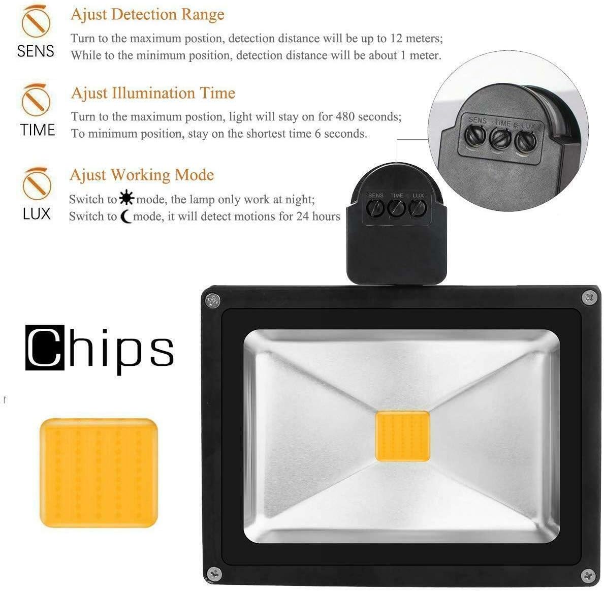 Yangers LED Floodlight 20W with PIR Sensor Outdoor Mains Powered UK Plug - Image 5