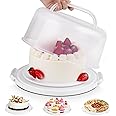 Cake Carrier with Lid and Handle, Multipurpose Cake Stand Fits 10 inch Cake, Cupcake Containers for 11 Cupcakes，Cake Holder Serves as Five Section Serving Tray, Portable Cheesecake Container, White