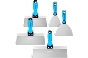 KEZERS Drywall Hand Tool Kit, 5 Pieces 4" 6" 8" 10" 12" Stainless Steel Drywall Knife with Metal Hammer End, Includes Putty K