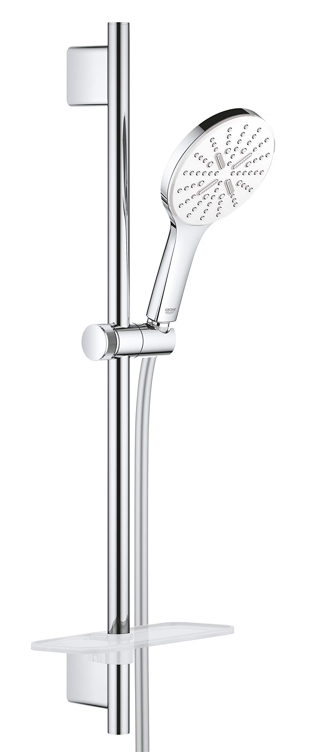 GROHE Rainshower 130 Smartactive Shower Rail Set 3-Spray 130mm Hand Shower with 600mm Rail, 1750mm Silverflex Hose Chrome Finish and White Spray Plate Made in Germany 26576LS0
