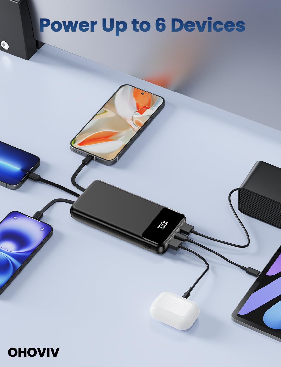 Portable Charger, 50000mAh Power Bank with Built in Cables, 22.5W Fast Charging Battery Pack, Portable Phone Charger for Travel Camping Essential,PowerBank Compatible with iPhone 17/16/15/14, Samsung