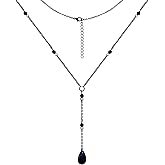 TAMAWire Black Stylish Gothic Moon Necklace, Tears drop Necklace for Women, Crescent Moon Bead Onyx Necklace, Goth Jewelry (Black Tears Drop)