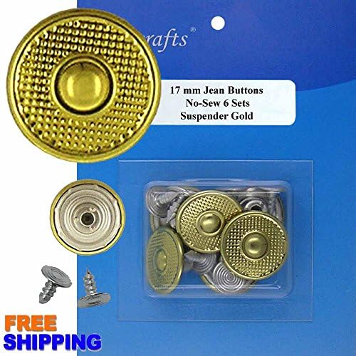 17 mm No-Sew Jean Tack Buttons Suspender Gold CT. 6 Buttons