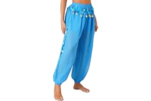 Linjinx Women Ladies Sequins Belly Dance Costumes India Arabian Stage Coins Harem Pants Trousers