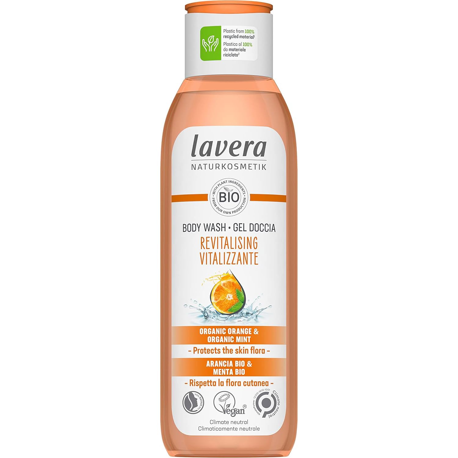lavera Body Wash Revitalising - Protects the skin flora - Natural Cosmetics - Vegan - With organic orange and organic mint - silicone-free - 1 x 250 ml