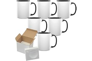 TWISTED ENVY Set of 6 15 oz. Ceramic Sublimation Mugs - Inner and Handle - BLACK - Professional Grade Sublimation Mug- Sublimation Series - Cardboard Box with Foam Supports