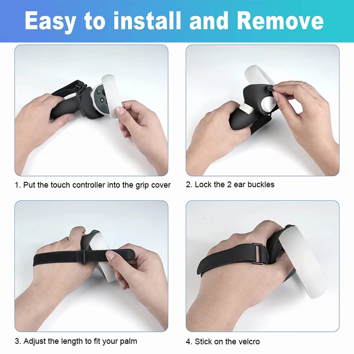 AMZDM Controller Grip for Oculus Quest 2 Accessories Grips Cover for VR Touch Controllers Covers Protector with Non-Slip Thumb Grips 1Pair Black