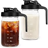 32oz Mason Jar with Lid - 2Pack No Leak Airtight Mason Jar with Pour Spout Lid Perfect for Fridge, Wide Mouth Easy to Clean, Ideal for Coffee, Breastmilk, Iced & Sun Tea, Juices