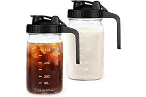 AoeJarry 32oz Mason Jar with Lid - 2Pack No Leak Airtight Mason Jar with Pour Spout Lid Perfect for Fridge, Wide Mouth Easy to Clean, Ideal for Coffee, Breastmilk, Iced & Sun Tea, Juices