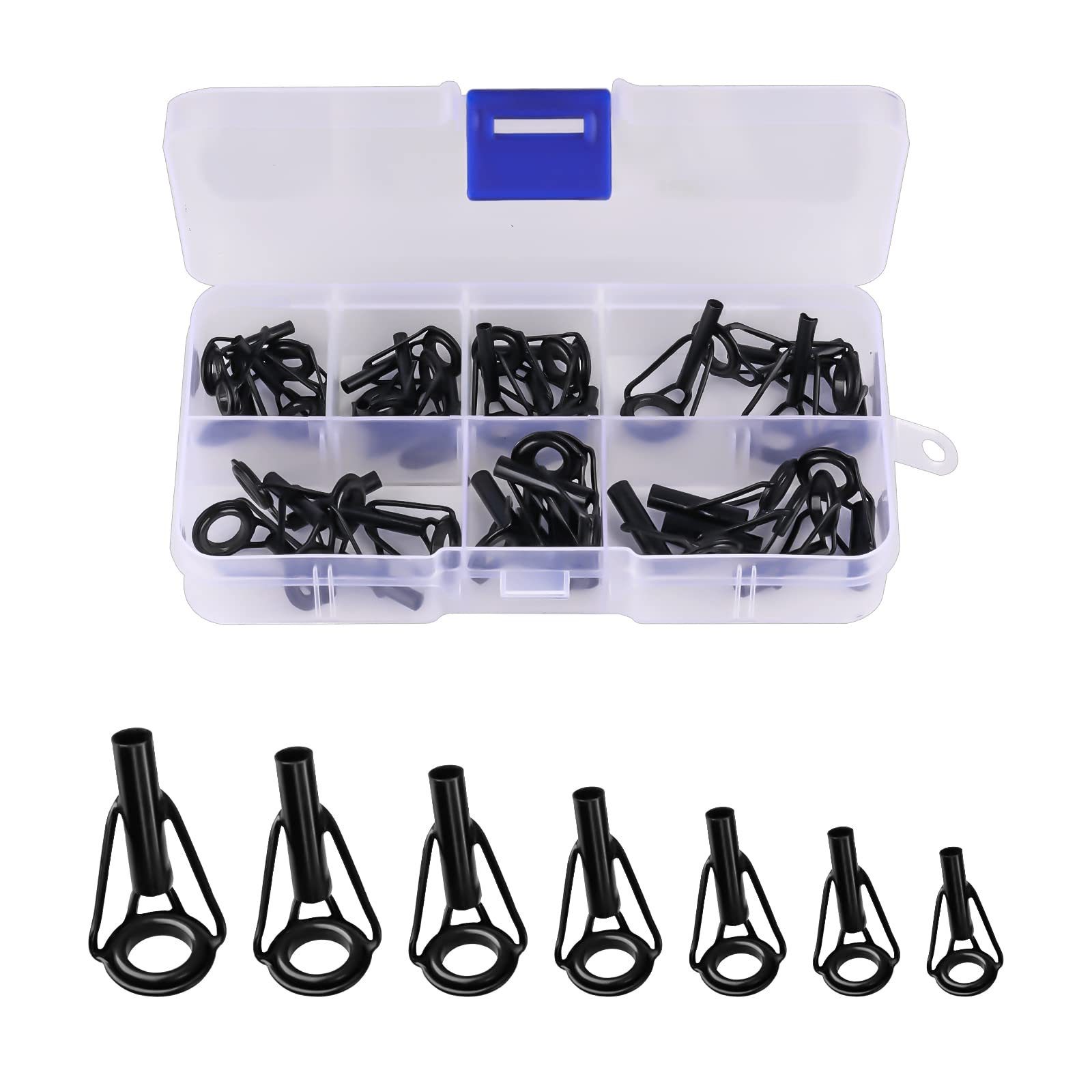 AIEX 35 x Stainless Steel Fishing Rod Repair Kit with Plastic Separation Box, Fishing Rod Rings for Saltwater Freshwater Rod (Black)