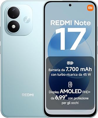 REDMI Note 17, Smartphone 6+256GB, Sky Teal, Batteria da 7700 mAh