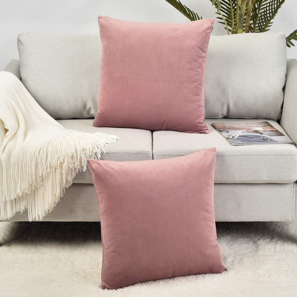 Rythome Comfortable Throw Pillow Cover for Bedding, Decorative Accent Cushion Sham Case for Couch Sofa, Soft Solid Velvet with Zipper Hidden - 22"x22", Mauve Pink: Home & Kitchen