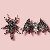 minkissy Gothic Spider Hair Clips Rhinestone Black Bat Hair Clips Horror Vintage French Barrette Black Gem Alligator Hair Clip Duckbill Barrette for Women Girls