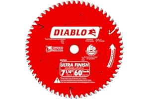 Diablo Ultra Finish Carbide Saw Blade for Wood - 7-1/4" Diameter, 60 ATB Teeth, 5/8" Arbor, .059" Kerf, 10° Hook Angle, .040" Plate, 8000 Max RPM - D0760A