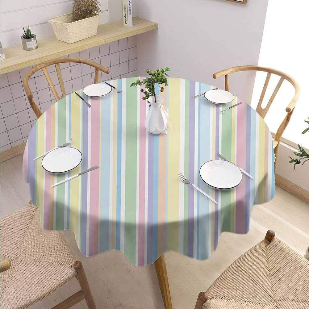 DILITECK Pastel Kids Round Tablecloth Vertically Striped