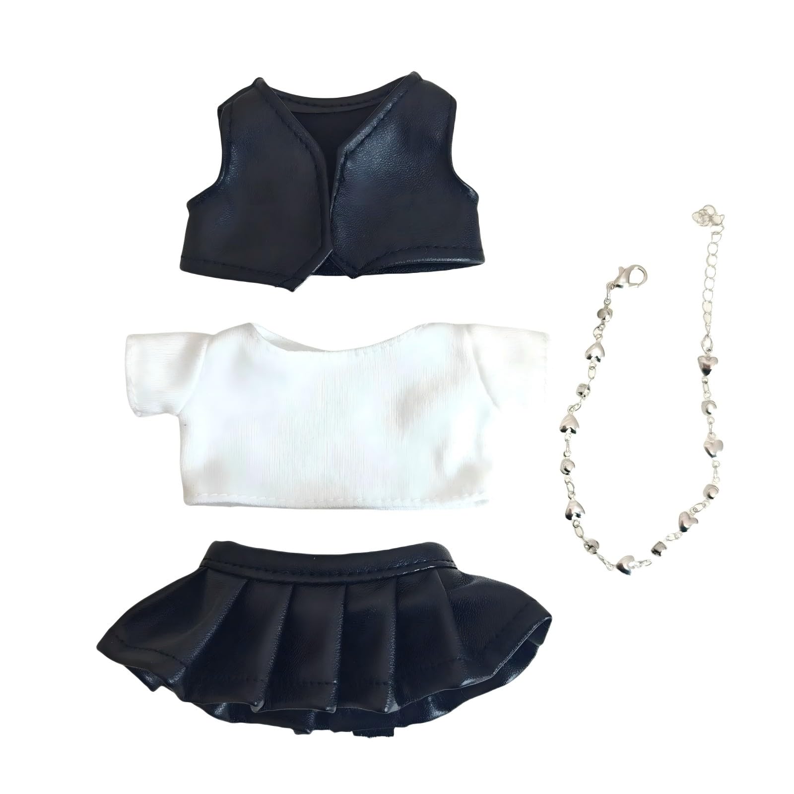 Photo 1 of 4-Piece Skirt Outfit Set for 17cm(6.7 Inch) Dolls - T-Shirt, Leather Jacket, Mini Skirt & Silver Necklace (Doll Clothes & Accessories)