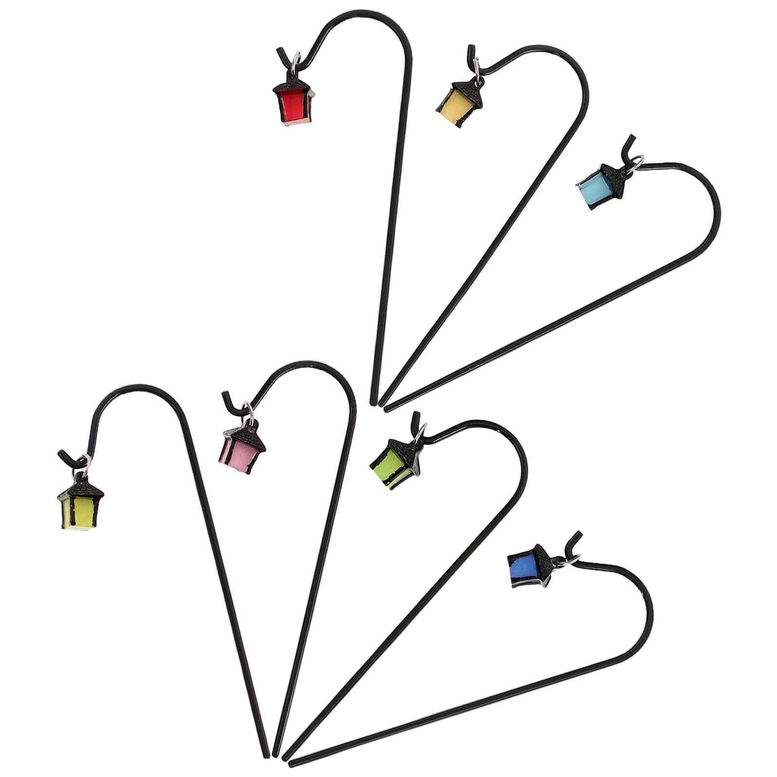 BESPORTBLE 7pcs Glow Dark Miniature Dollhouse Lantern with Vintage Style Shepherd Hooks Street Light Model for Fairy Garden Micro Landscape and Terrarium Decor