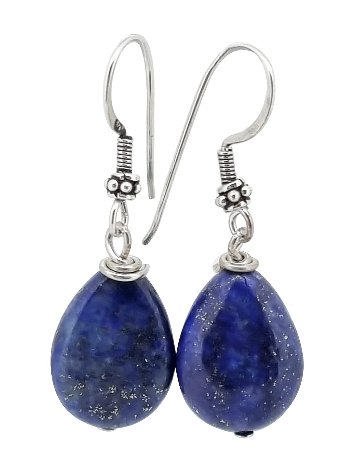 TreasureBay Handmade Gemstone Dangle Drop Earrings, Womens Pierced Earrings Made with 925 Sterling Silver (Blue Lapis Lazuli)