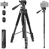 NEEWER Basics TP05 74" Video Tripod Monopod, 3 Way Pan Tilt Head Phone Holder Compatible with iPhone DSLR, Travel Recording S