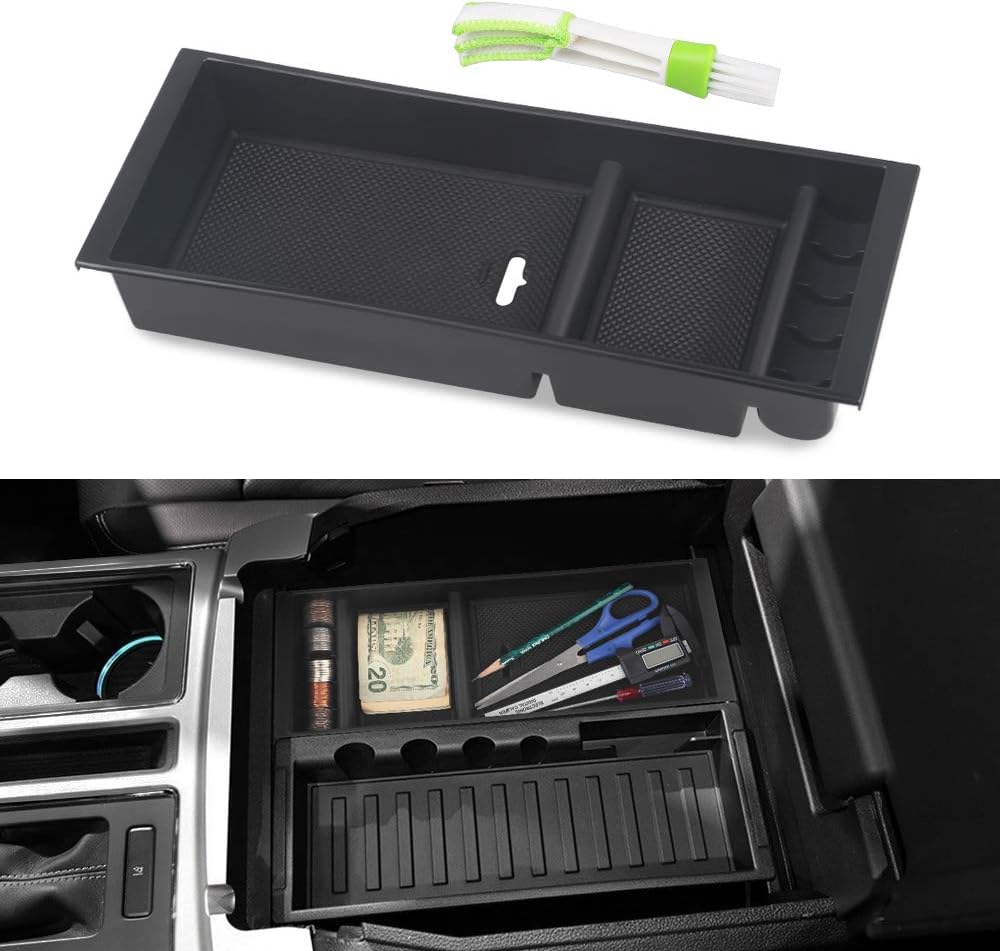 VANJING Center Console Insert Organizer Tray Center Armrest with USB Hole for 2015-2018 Ford F150 Accessories with A Cleaner Brush