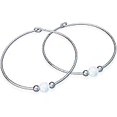 Opal Silver Hoop Earrings -925 sterling Silver 1 inch Piercing Jewelry - Large Silver Hoops, 25mm Hoop Jewelry