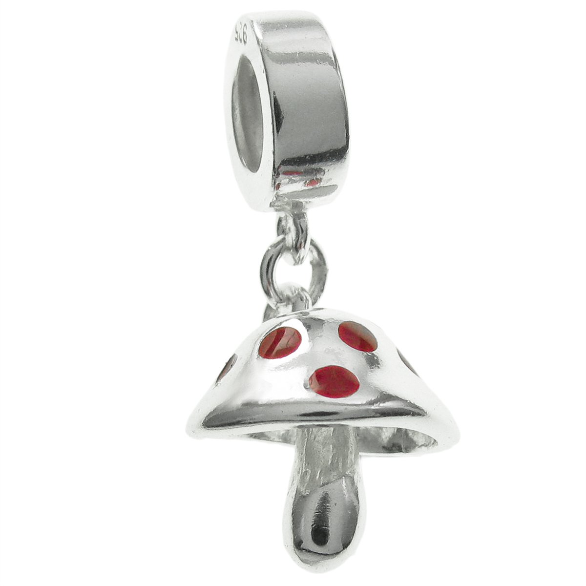 Queenberry Sterling Silver Mushroom Red Enamel European Style Dangle Bead Charm