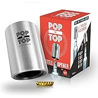 Pop-the-Top Beer Bottle Opener (Stainless): Automatic Bottle Cap Opener, Push Down Pop Off Bar Tool, Soda and Beer Cap Remove