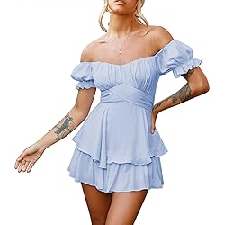 Fixmatti Womens Off Shoulder Chiffon Ruffles