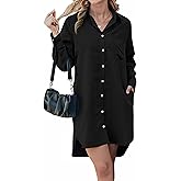 Choichic Button Down Shirt Dress for Women with Pockets Collared Long Sleeve Tunics Blouse Tops