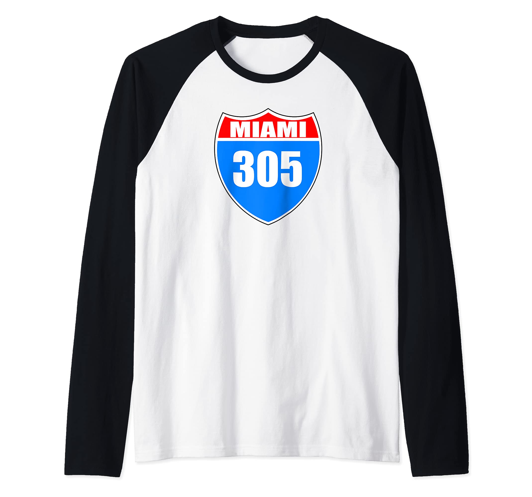 Miami Florida Interstate 95 Pride Represent 305 Area Code Raglan Baseball Tee