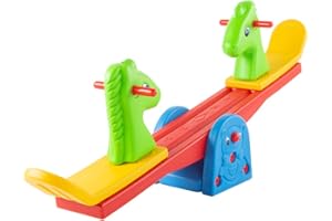 HEY! PLAY! Teeter Totter - See Saw for Backyard or Playroom with Easy-Grip Handles - Indoor or Outdoor Play Equipment for Toddlers