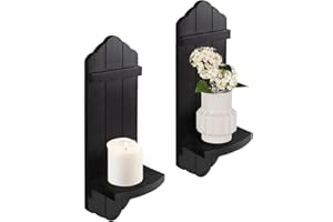 CEDARLUX Rustic Black Wood Wall Candle Sconces Set of Two, Farmhouse Wooden Candle Holder Decor for Fireplace, Hallway, Living Room, Bedroom