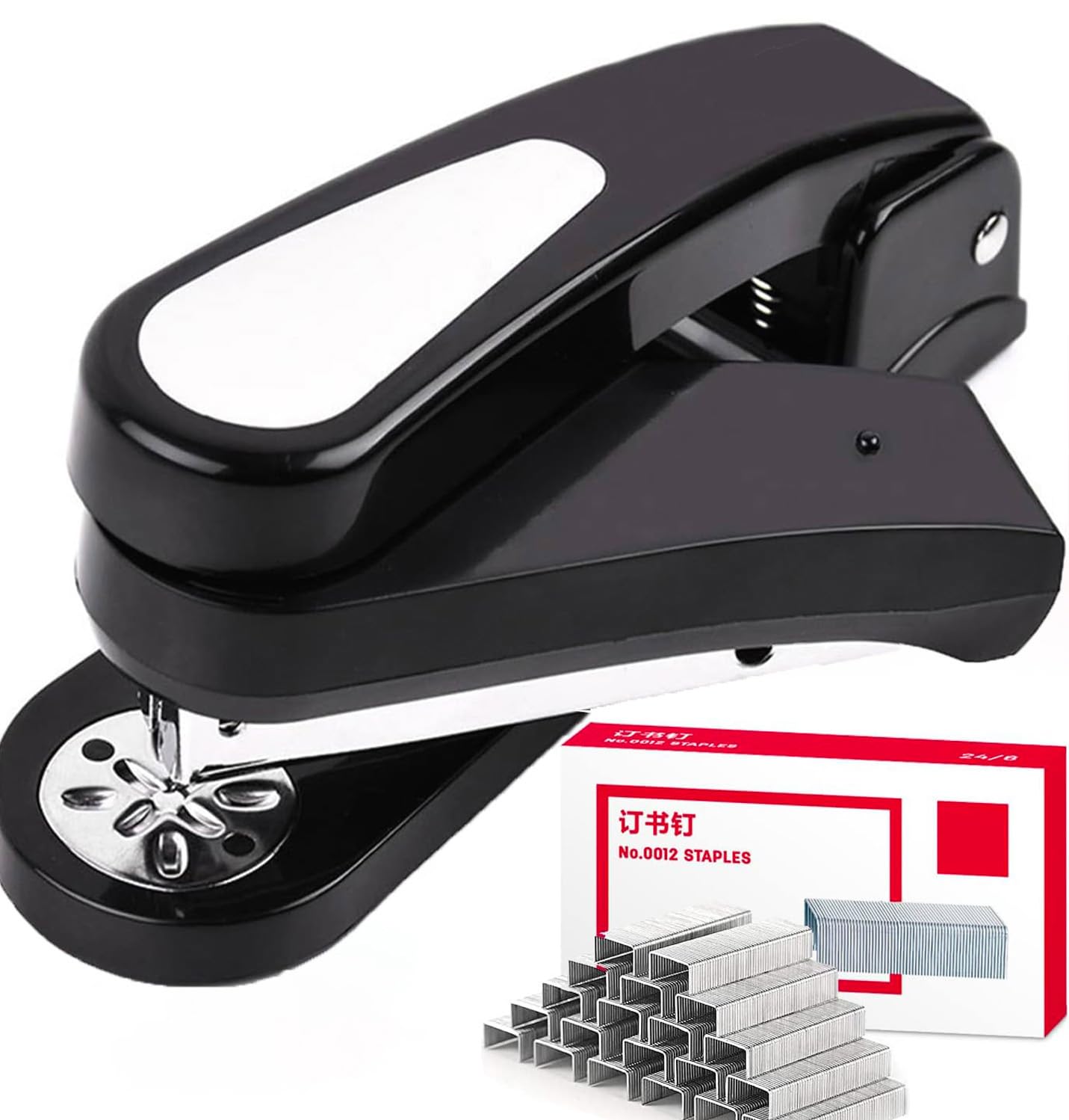 XUBX 360° Swivel Stapler with 1 Box Staples, Arm Swivel Stapler, 20 Sheet Capacity, 360 Degree Rotate Standard Staplers for Booklet, brochures, leaflets, Price Lists, Book Stapling Binding (Black)