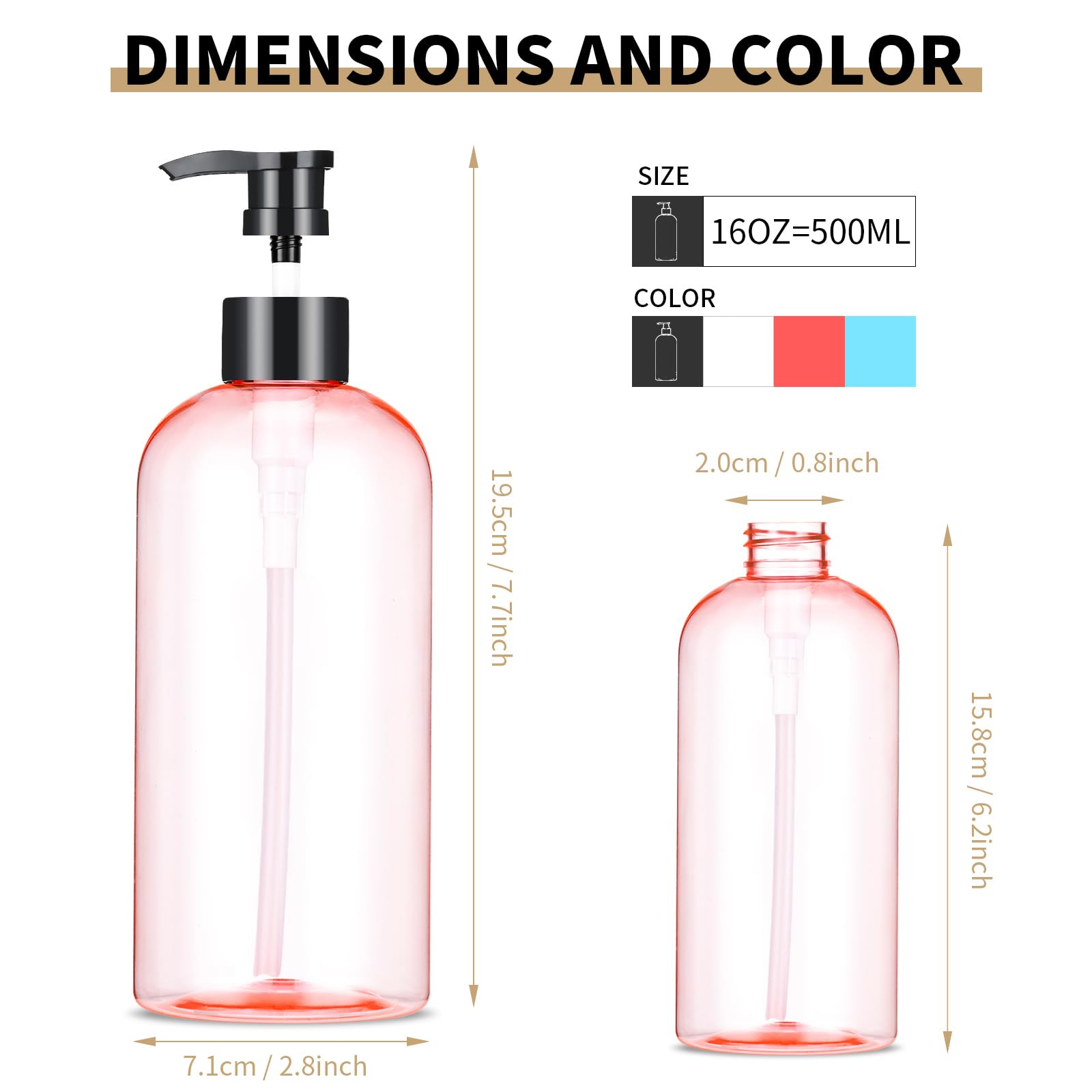 Bynccea Plastic Pump Bottle 16 oz/500 ml Empty Shampoo Pump Bottles Dispenser Portable Pump Bottles for Shampoo and Conditioner Liquid
