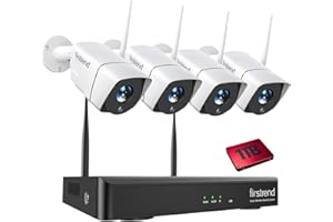 Wireless Security Camera System, 1080P firstrend 8CH with 4 pcs 2MP Cam Full HD 1TB HDD 24/7 Recording Surveillance Night Vision Motion Alert APP CCTV Surveillance H.265 with AI Human Detection