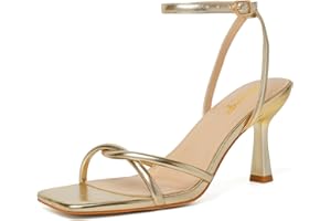 RIBONGZ Women's Heeled Sandals Square Open Toe Kitten Strappy Heels with Ankle Strap Elegant Summer Wedding Party Evening Prom Daily Wear Lace Up Dress Shoes