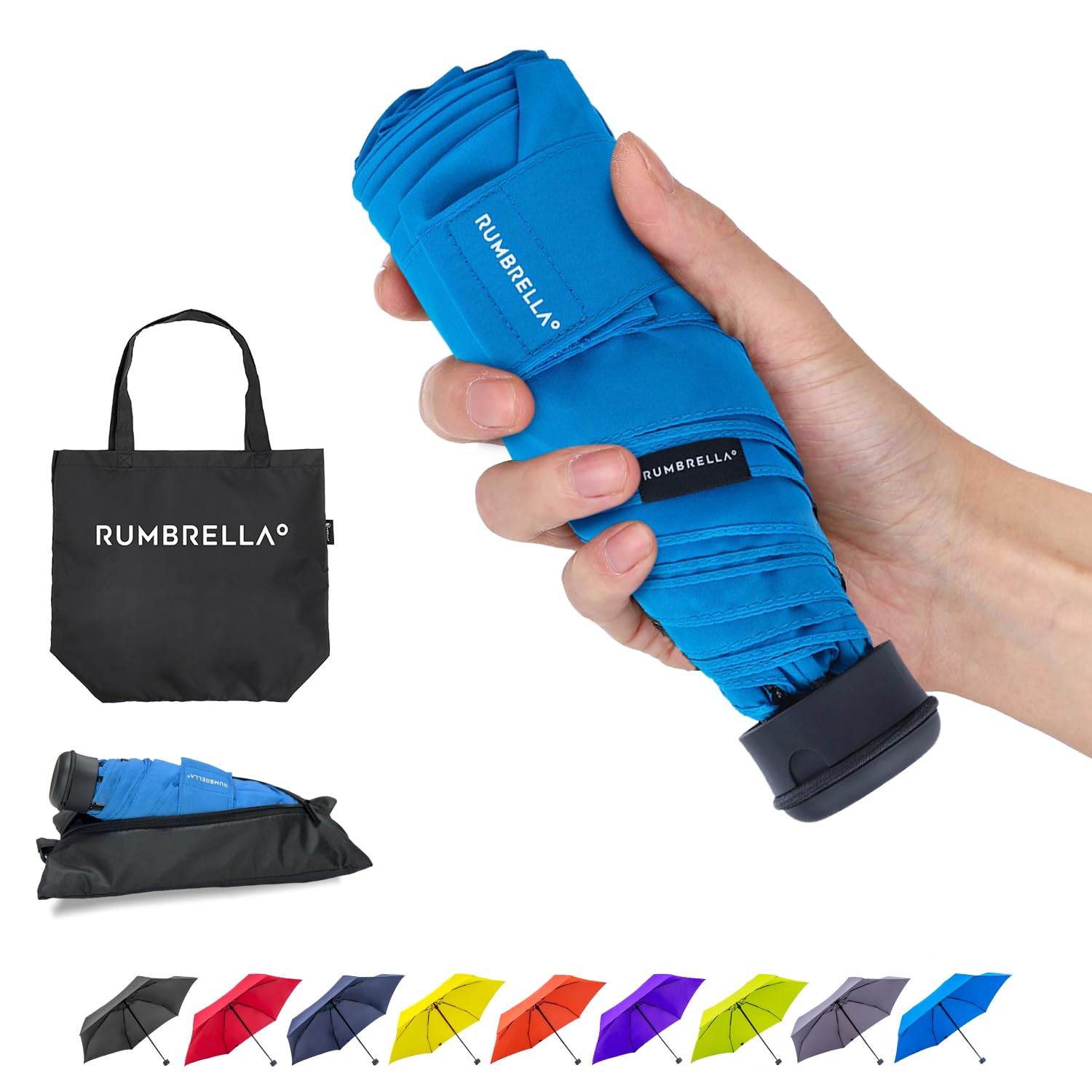 RUMBRELLA 43in Mini Travel Umbrella, UV Pocket Umbrella, Portable Compact Folding Umbrella, Small Light-Weight Waterproof Brolly, Rain and Sun Umbrellas （Royal Blue）